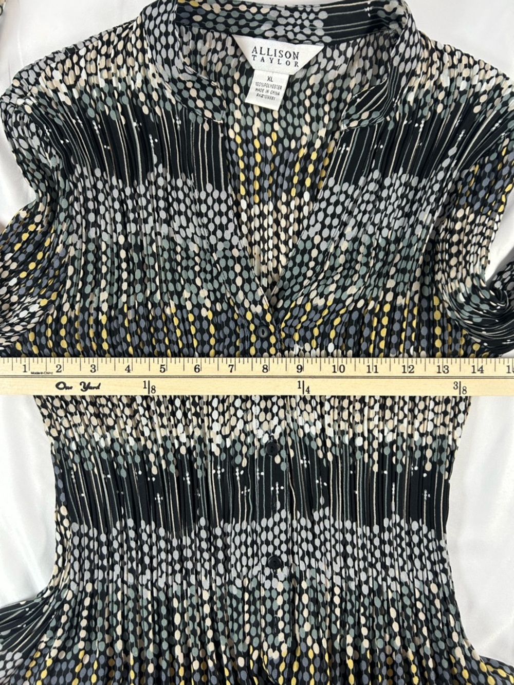 Allison Taylor Women’s Vintage Polka Dotted Multicolor Blouse LongBell Sleeve XL - Picture 7 of 9